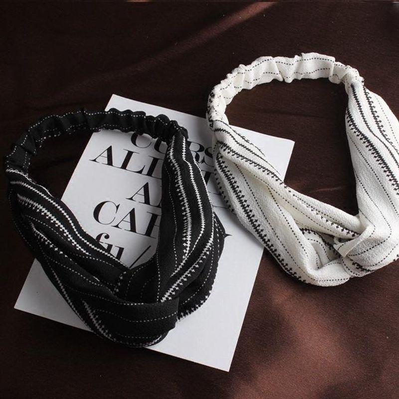 Cotton And Linen Abstract Geometric Line Striped Cross Headband Black And White Simple Hair Band