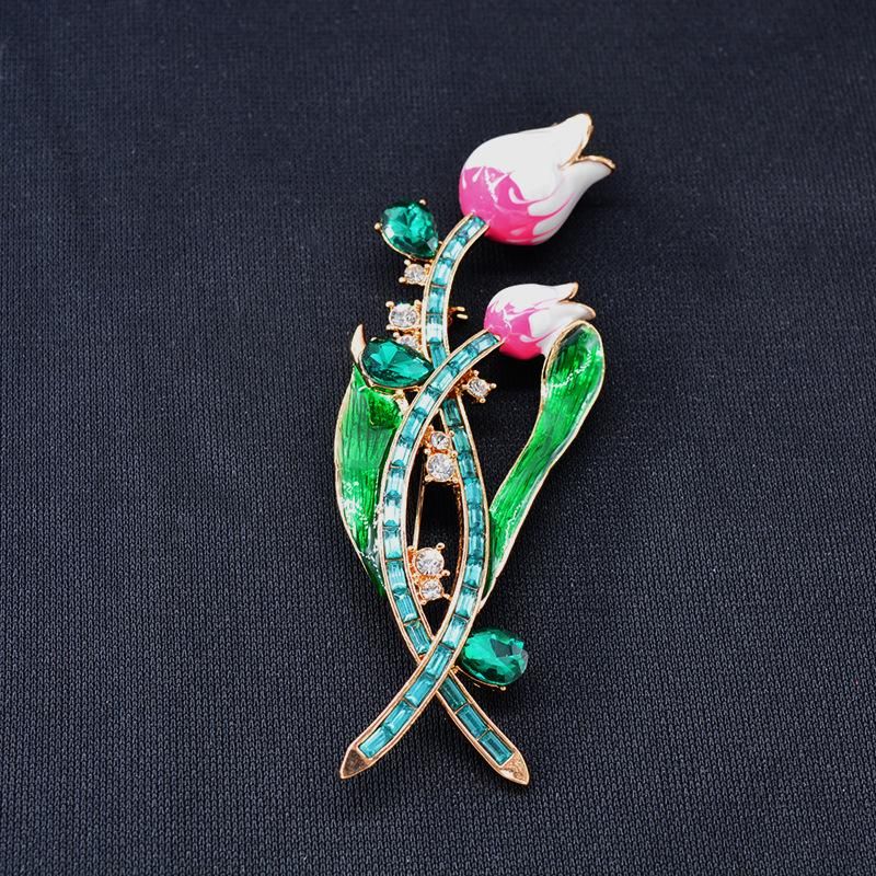 Fashion Tulip Brooch Rhinestone Shawl Collar Large Brooch