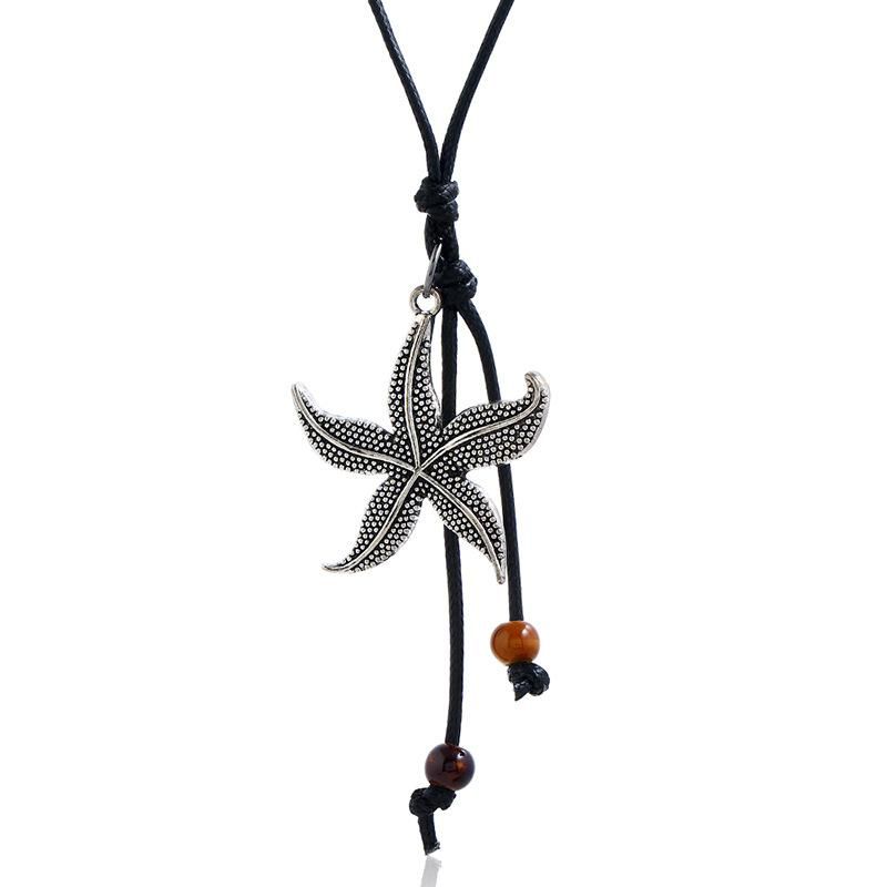 National Wind Wax Line Retro Long Alloy Starfish Necklace