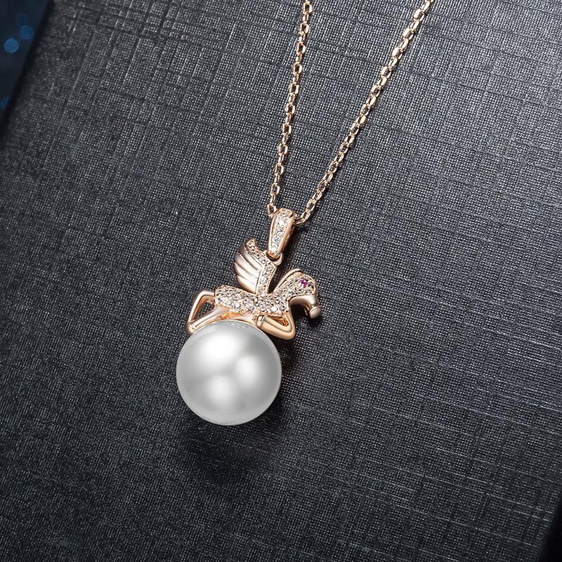 Creative Small Pegasus Pearl Female 925 Sterling Silver Short Necklace