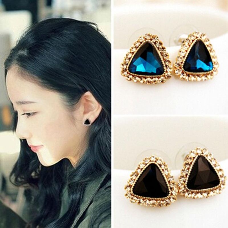 Ol Rhinestone Triangle Large Gemstone Stud Earrings