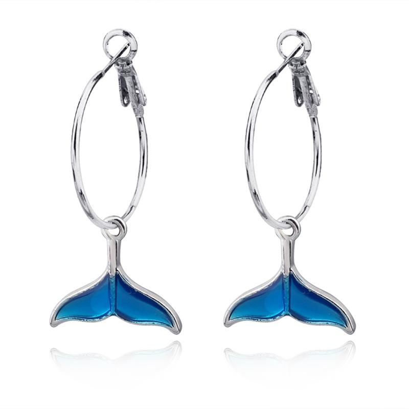 Stylish Cute Blue Fish Tail Opening Earrings