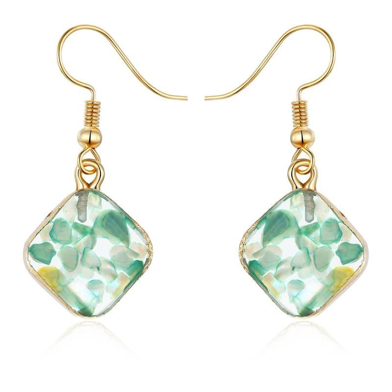 New Diamond-shaped Stone Shell Earrings Vintage Resin Earrings