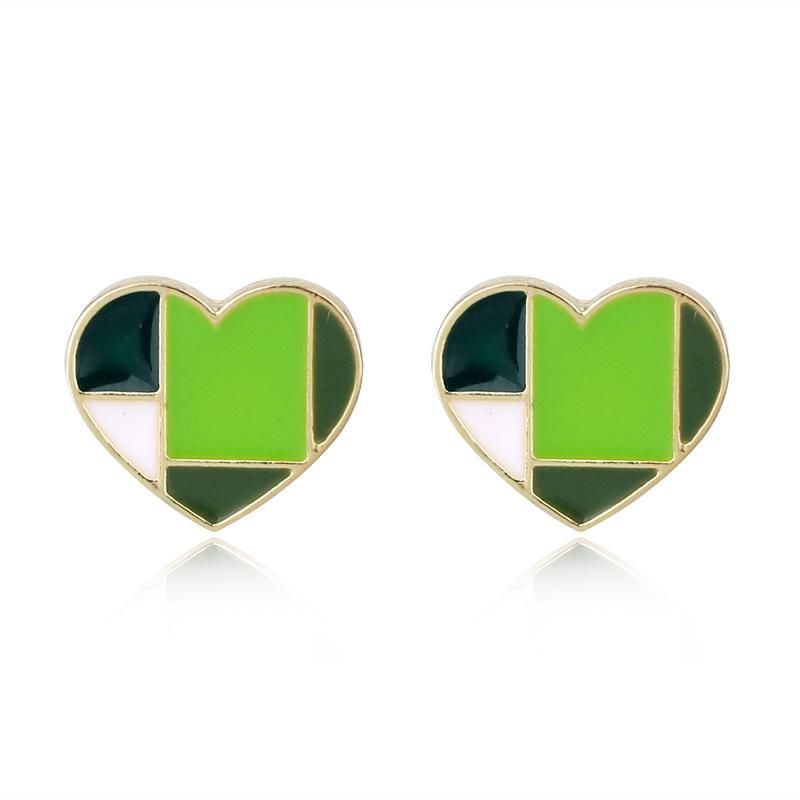 Cute And Compact Korean Love Heart-shaped Colored Earrings
