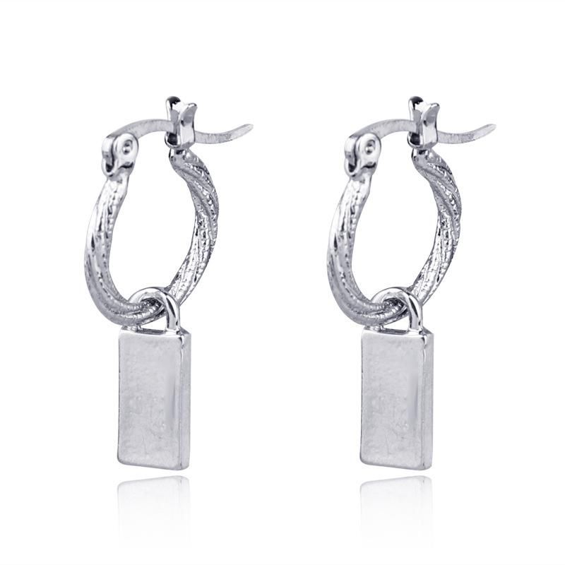 Cute Sleek Minimalist Silver Matte Lock Opening Earrings