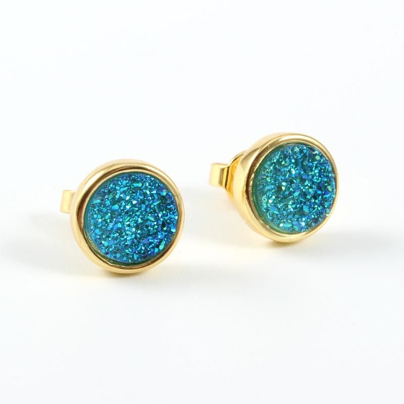 Fashion Mini Round Color Natural Stone Earrings