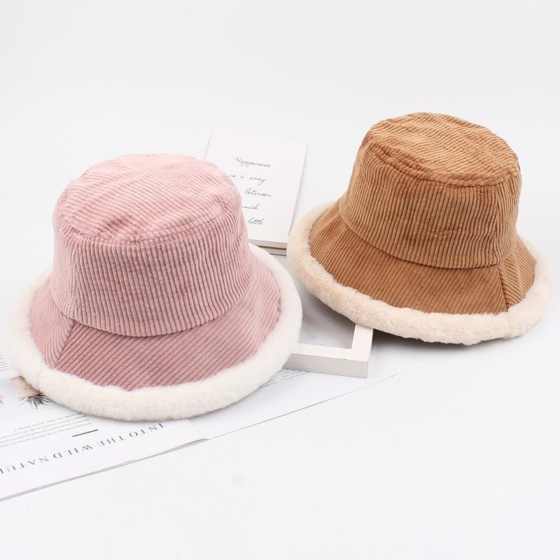 Female Fisherman Hat Fashion Literary Plush Warm Hat Soft Sister Corduroy Cap