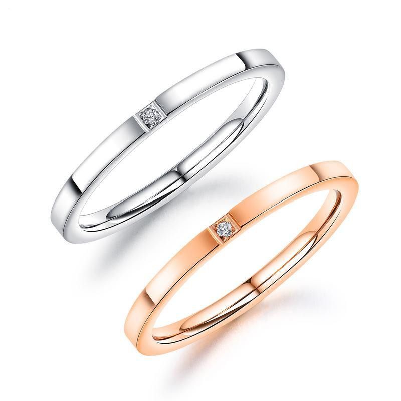 O Rose Gold Single Diamond Titanium Steel Ladies Ring Simple Fashion Accessories