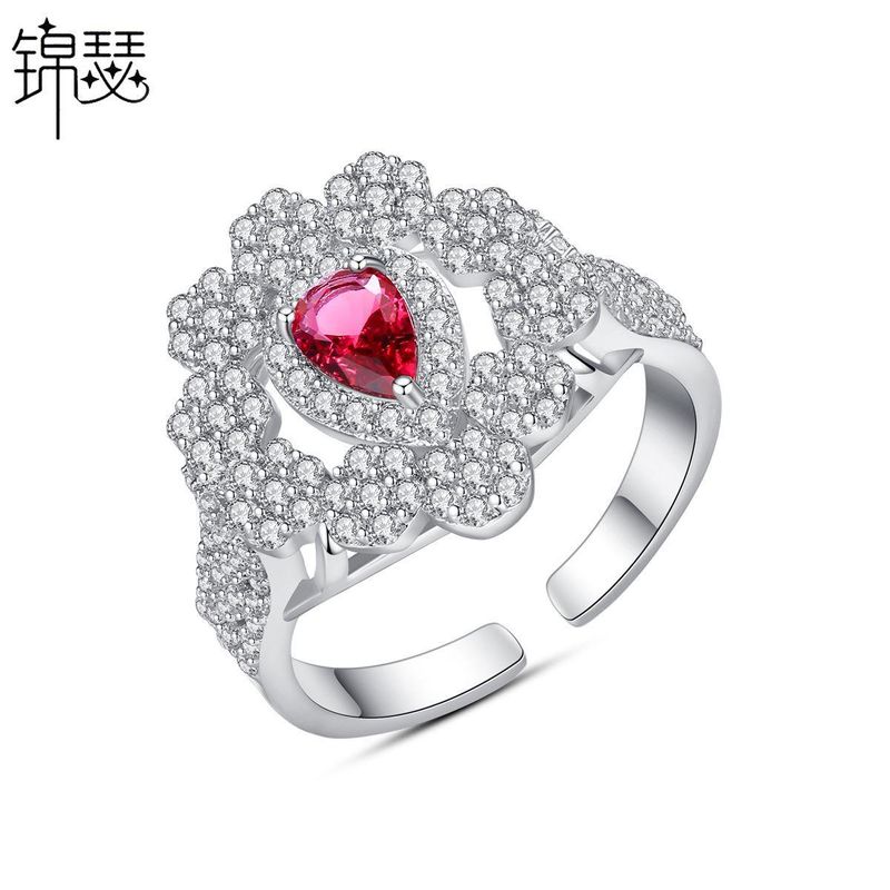 Fashion Adjustable Ladies Open Ring Simple Copper Inlaid Zircon Gift