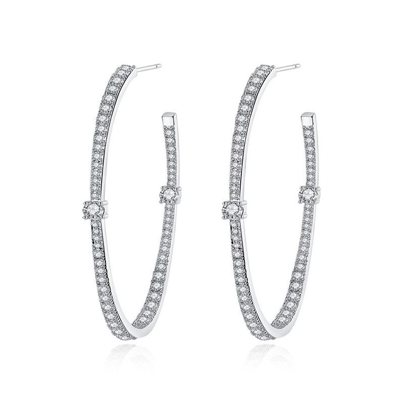 Jinse Crochet Lune Boucles D'oreilles Europe Et En Amérique Croix Frontière Nouveau Tempérament Banquet Femmes De Boucles D'oreilles Atmosphérique Ovale Cuivre Incrusté De Zirconium Boucles D'oreilles