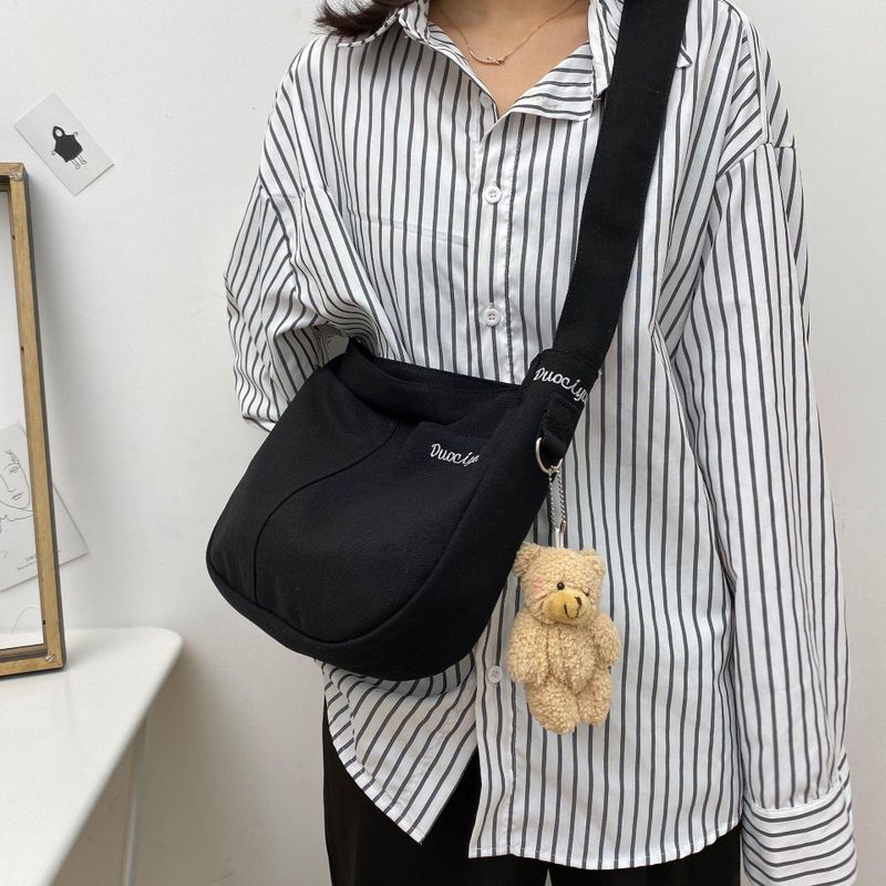 Korea Ins Student Casual Personality Embroidery Canvas Slung Child Fun Bear Shoulder Bag