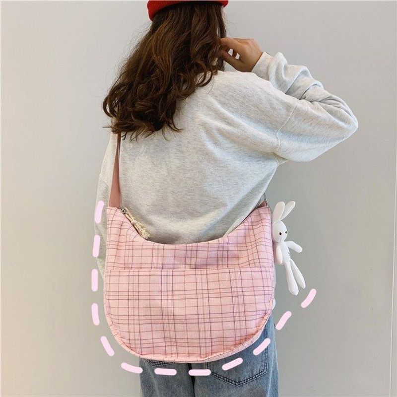 Fashion Small Fresh Plaid Canvas Shoulder Soft Cute Girl Student Messenger Bag