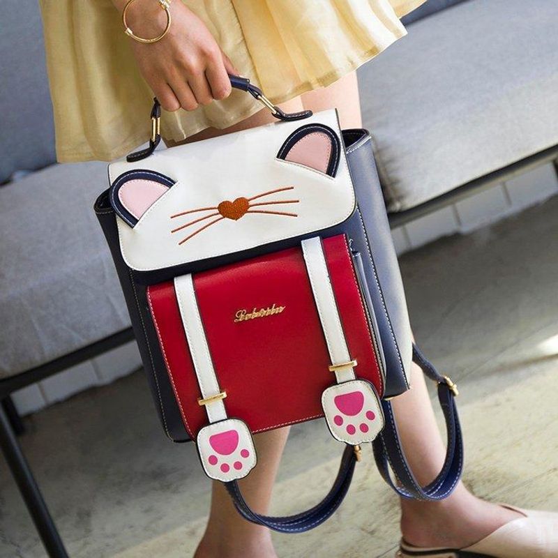 Cute Three-dimensional Cat Backpack Cartoon Animal Student Handbag Female Bag