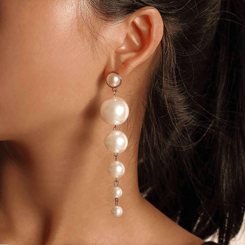 Korean Large Series Of Long String Pearl Earrings