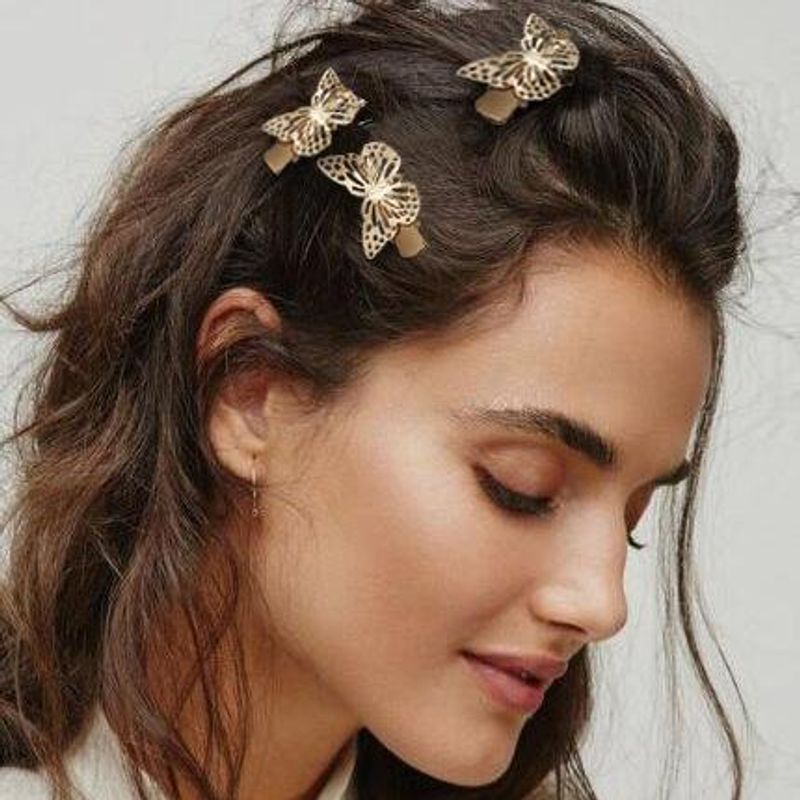 Fashion Retro Hollow Gold Butterfly Hairpin Creative Simple Side Clip Female