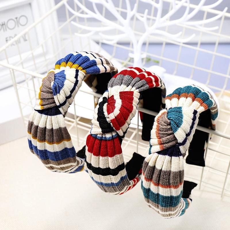 Rainbow Striped Knit Headband Sweet Beauty Female European And American Wool Headband Hairpin