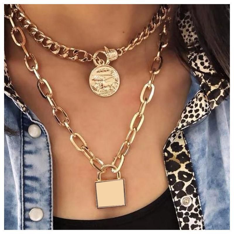 Item Fashion Pop Wild Multi-layer Metal Chain Lock Necklace Female