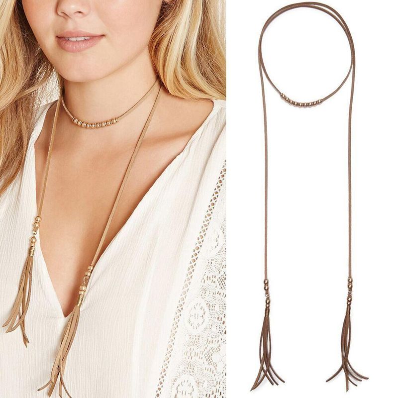 Long Velvet Fringed Sweater Chain Female Pendant Necklace Double Decorative Chain