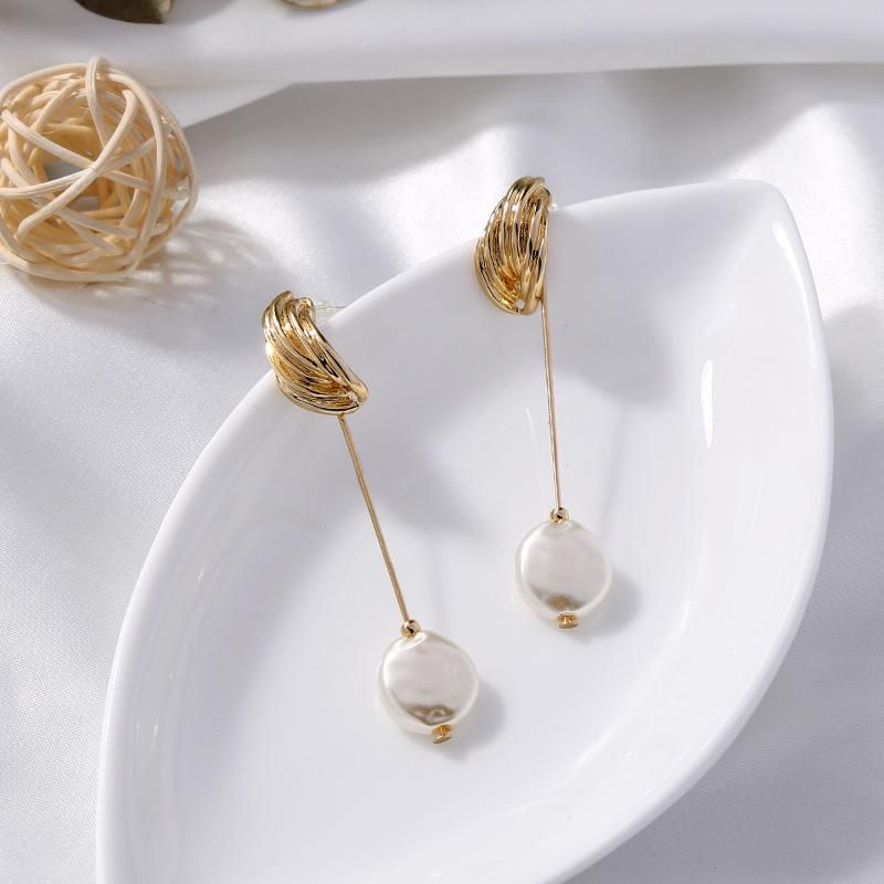 Stud Earrings Personality Geometric Alloy Earrings Long Earrings Pearl