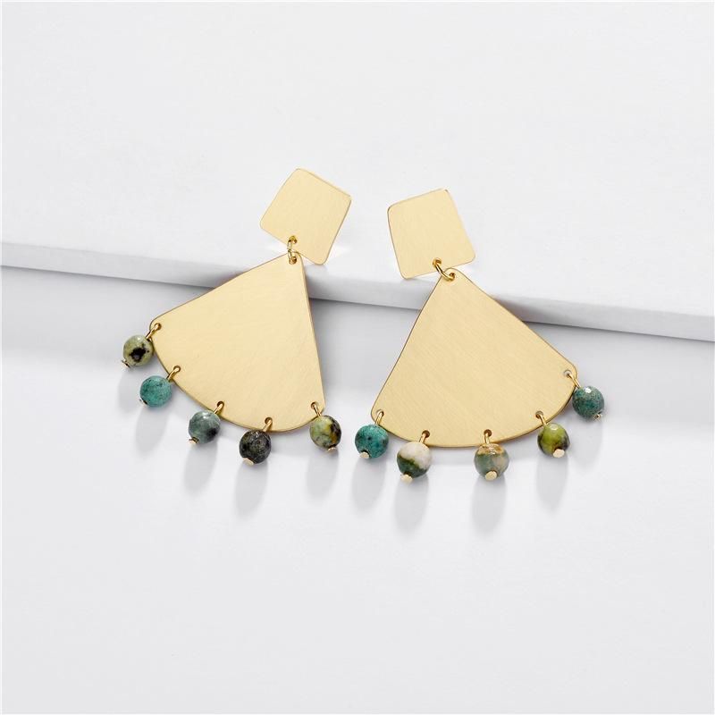 Jewelry Earrings Natural Stone Beads Geometric Fan Pendant Female Earrings New