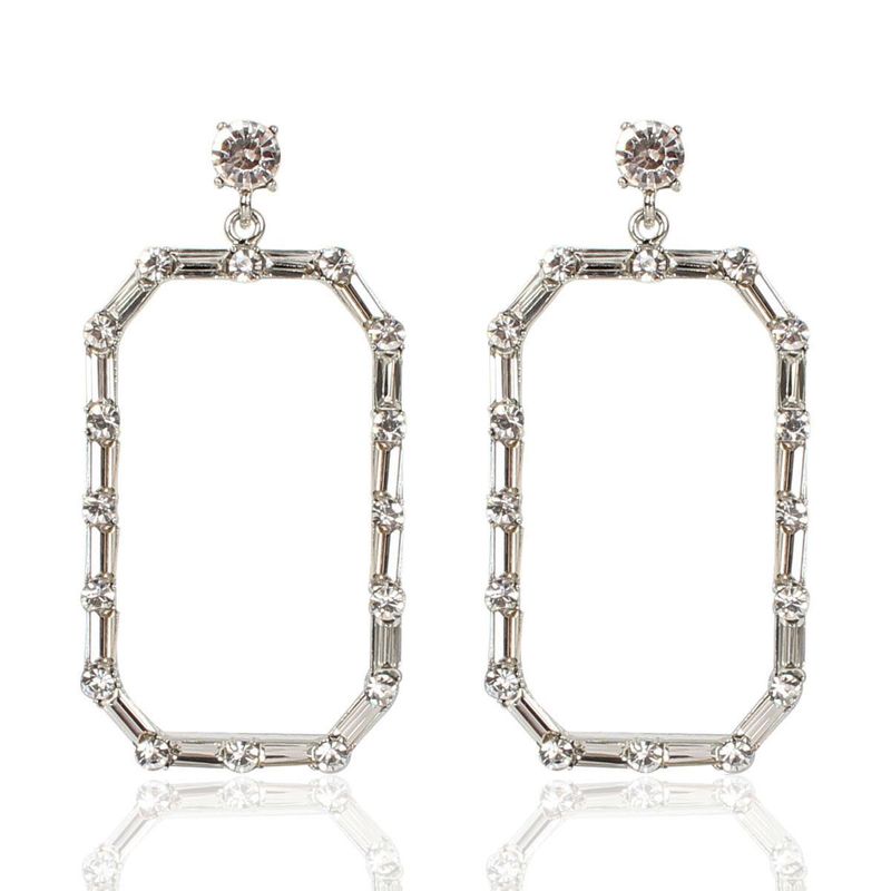 Mode Coréenne Simplicité Et Exagération Diamant Carré Ol Personnalisé Et Capricieux Stud Boucles D'oreilles Femme Boucles D'oreilles F3880