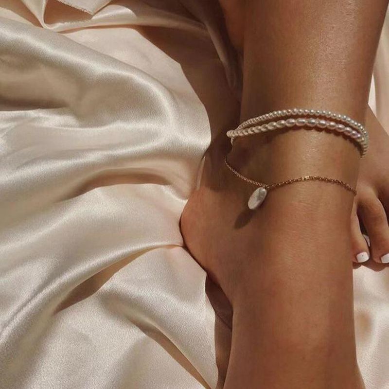 B1069 Magnesium Di Europäischer Und Amerikanischer Stil Neue Strands Erie Urlaubs Stil Perle Dreiteiliges Fußkettchen Armband Einfachen Schmuck