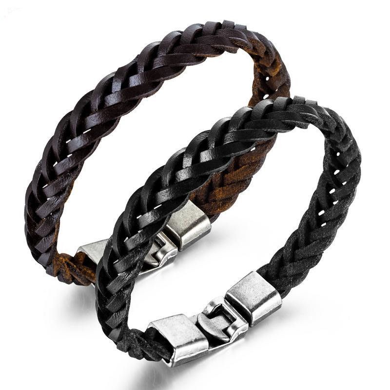 Croix-frontière Fournir  Vente Chaude Européen Et Américain Bijoux Alliage Bracelet En Cuir De Mode Simple Croix Tissé Bracelet En Cuir Pour Hommes