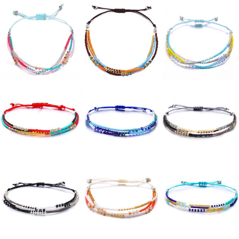 Europäische Und Amerikanische Grenz Überschreitende Neue Reiss Perlen Push-pull-armband Kreative Retro Ethnische Farbe Einfache Perlen Armband Frauen