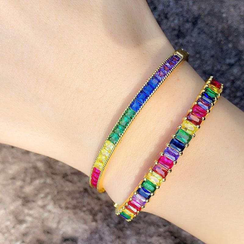 Pulsera De Diamantes Completa Con Incrustaciones De Color Geométrico Pulsera De Circón Joyería De Moda Femenina