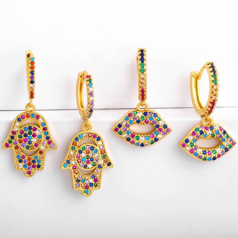 Colorful Zircon Earrings Fatima Hand Earrings Fashion Earrings