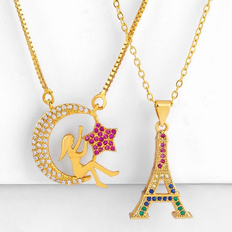 Star Moon Goddess Inlay Diamond Necklace Fashion Jewelry 18k Gold Necklace Sweater Chain