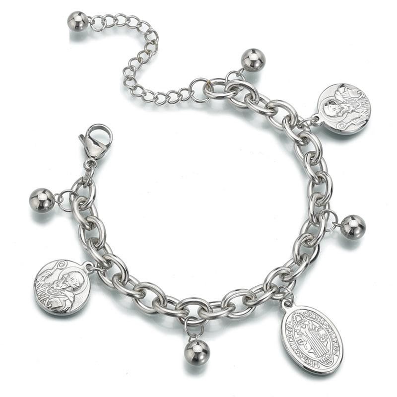 Titanium Steel Retro Personality Jesus Bracelet Double-sided Corrosion Old Man Steel Ball Adjustable Bracelet