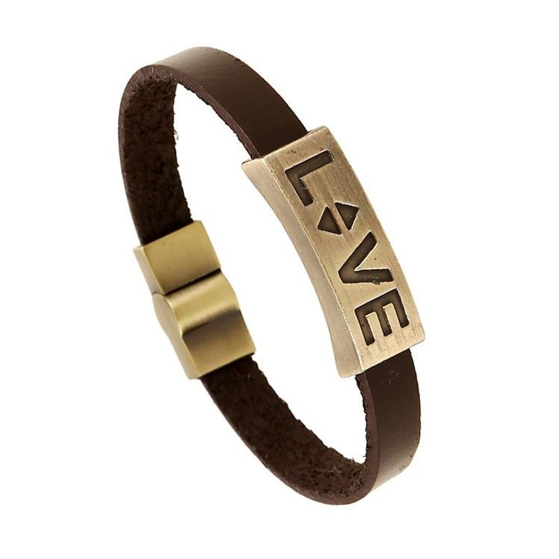 Alloy Leather Bracelet Love Couple Leather Bracelet Retro Jewelry