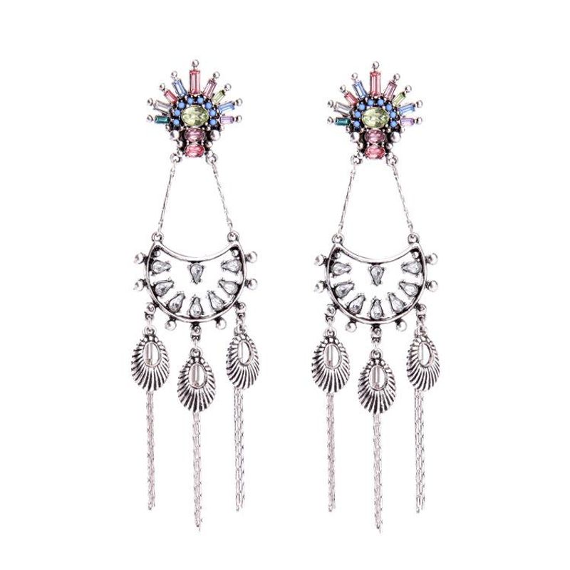 Earrings Ladies Long Retro Diamond-studded Alloy Earrings