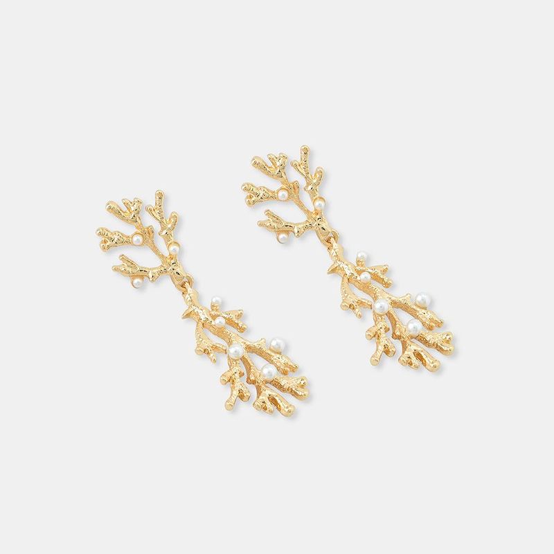 Stud Earrings Beautiful Pearl Fashion Pop Coral Gold Earrings