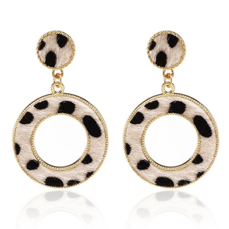 Suede Leopard Print Circle Cutout Earrings Women Fashion Trend Stud Earrings