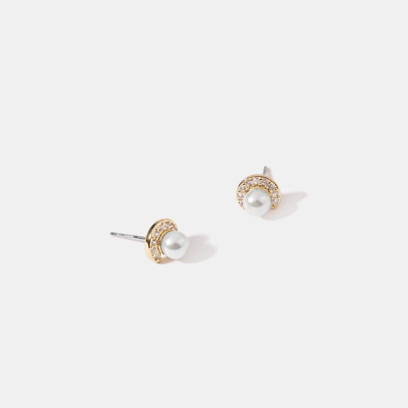 S925 Japan Und Südkorea Exquisite Mode Einfache Und Beliebte Perle Zirkon Farbe Konservierte Gold Ohrringe Ohrringe Qingdao Source Factory