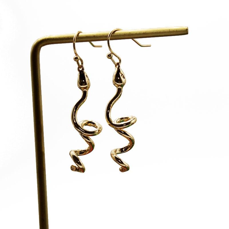 Golden Spiral Serpentine Pendant Earrings Animal Styling Earrings Zodiac Snake Earrings