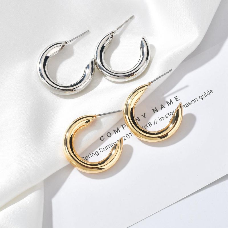 Fashion Coarse Alloy C-shaped Oblique Section Earrings Nhbq156412