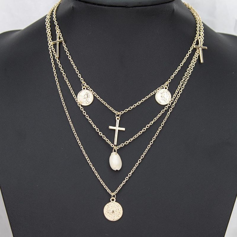 Fashion Creative Alloy Disc Cross Shell Necklace Nhbq156436