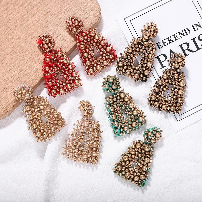 Square Colored Beads Woven Earrings Nhjq156571