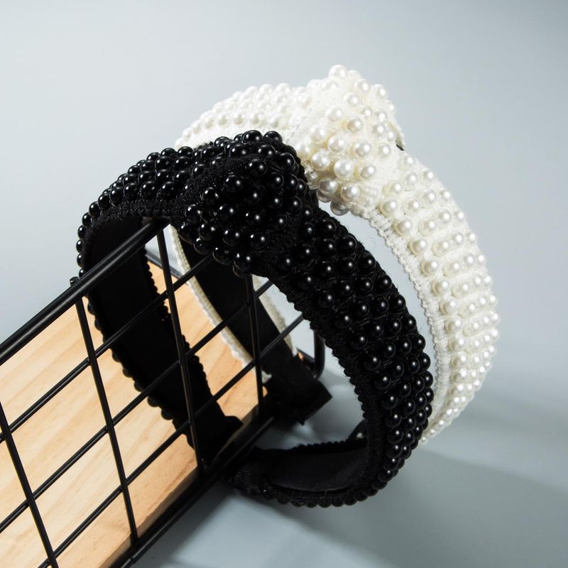 Hand-knit Wide-necked Pearl Headband Nhln156666