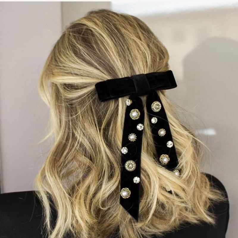 Fashion Temperament Bow Tassel Pearl Artificial Gemstone Hair Accessories Nhwj156845