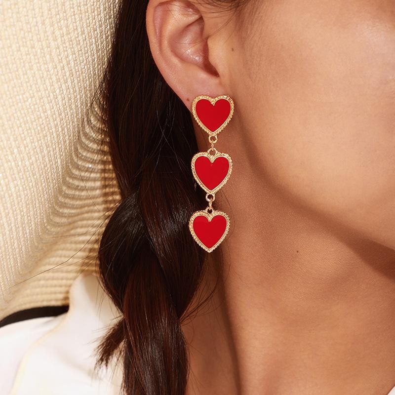 Europäische Und Amerikanische Grenz Überschreitende Neue Einfache Temperament Tropfende Rote Liebes Ohrringe Süße Quaste Herzförmige Ohrringe Lange Frauen