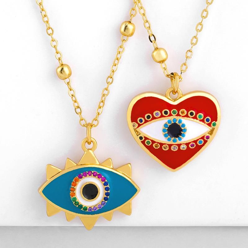 Simple Heart-shaped Copper Inlay Zircon Drop Pendant Necklace Nhas156969