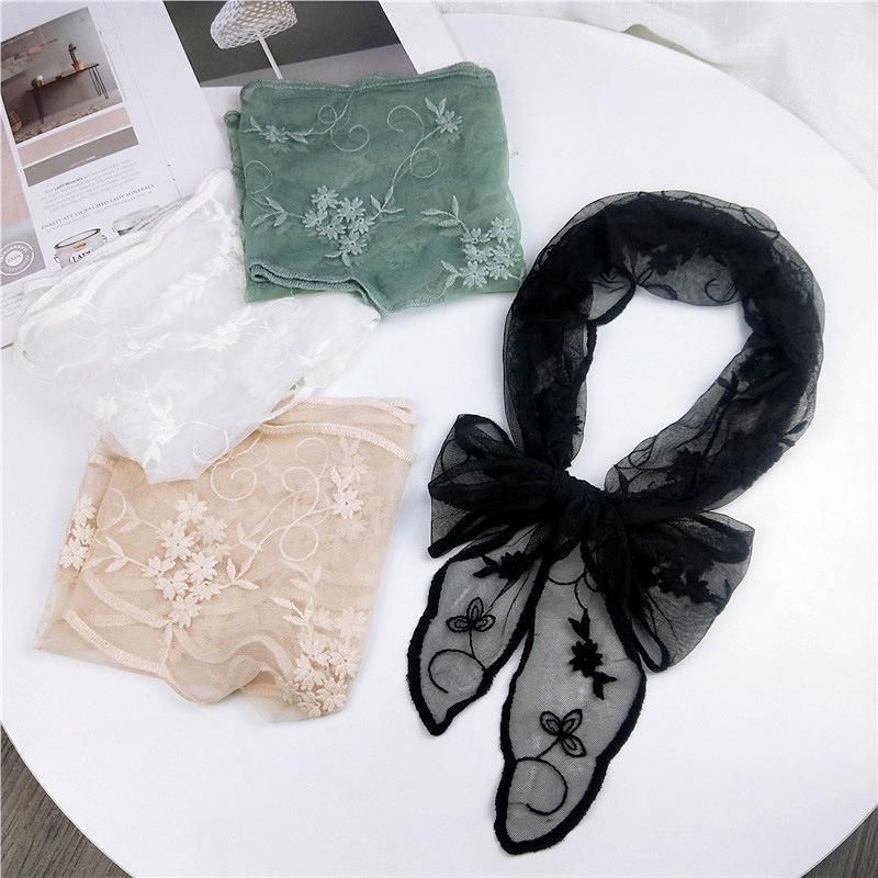 Lace Embroidered Triangle Scarf Solid Color Wavy Scarf Nhmn157357