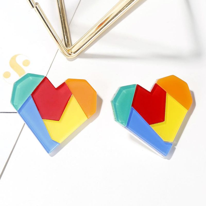 Cute Color Puzzle Acrylic Love Earrings Fashion Hot Sale Earrings Female