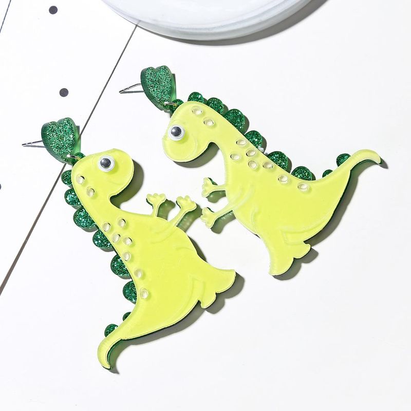 Cute Cute Pet Aretes Fashion Cartoon Monster Green Dinosaur Aretes Female