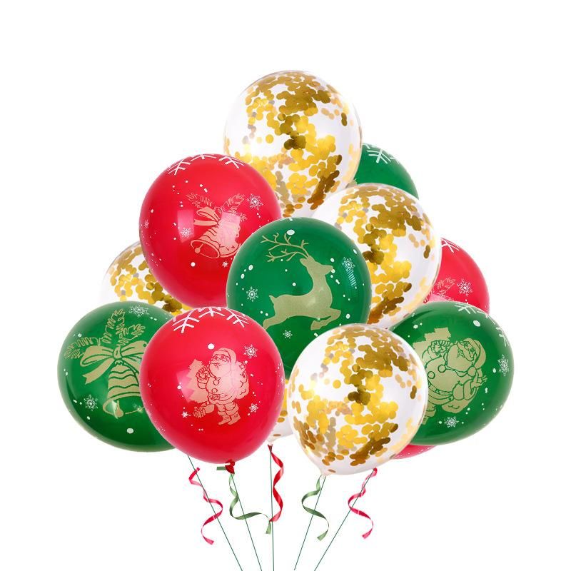 Red Green Christmas Balloon Latex 12 Inch Bronzing 5 Faces All Printed Color Latex Round Christmas Balloons