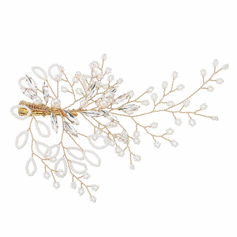 Simple Handmade Metal Side Clip Rhinestone Rice Beads Flower Duckbill Hairpin Bride Pearl Tiara Hair Accessories